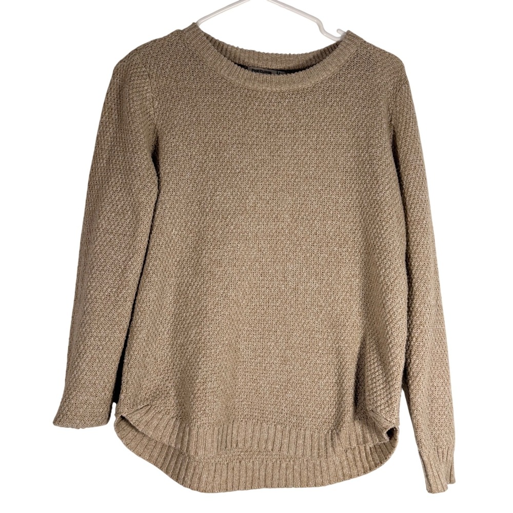 Pink Clover Women Fall Cozy Beige Textured Knit High Low Layers Sweater Small P